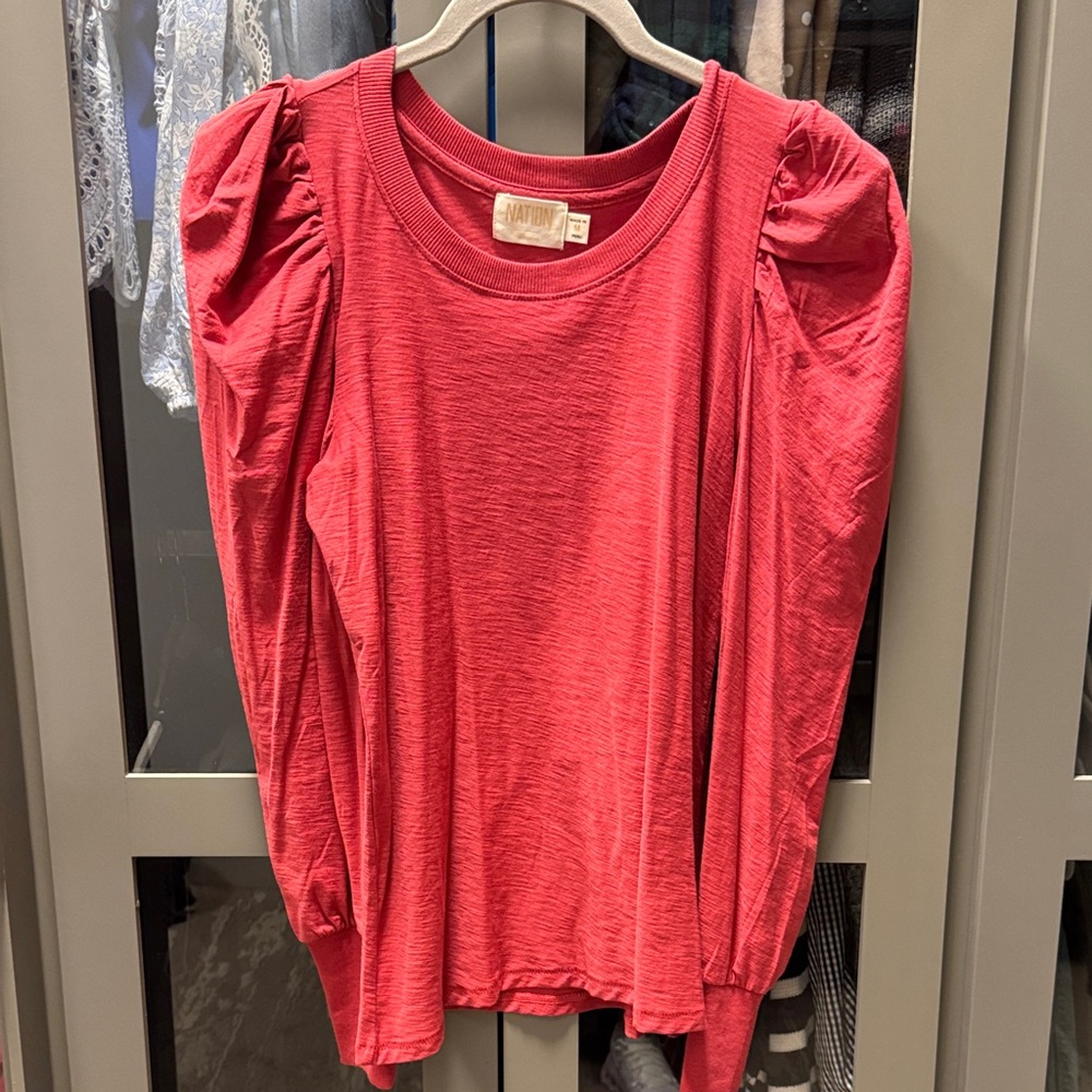 Anthropologie Vibrant Red Puff Sleeve Top